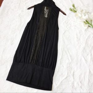 👗LANGUAGE👗Black Low-Turtleneck Lace Tankdress
